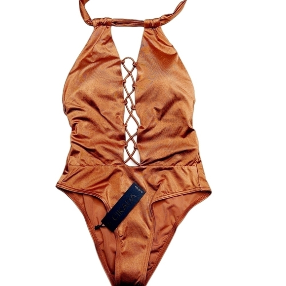 Cikada Halter Crisscross One Piece Swimsuit Size 4 - Picture 5 of 9